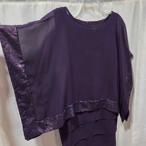 Le Bos Sz 14 Purple Tiered Popover Dress 2pc Set Mother of the Bride Formal Gala